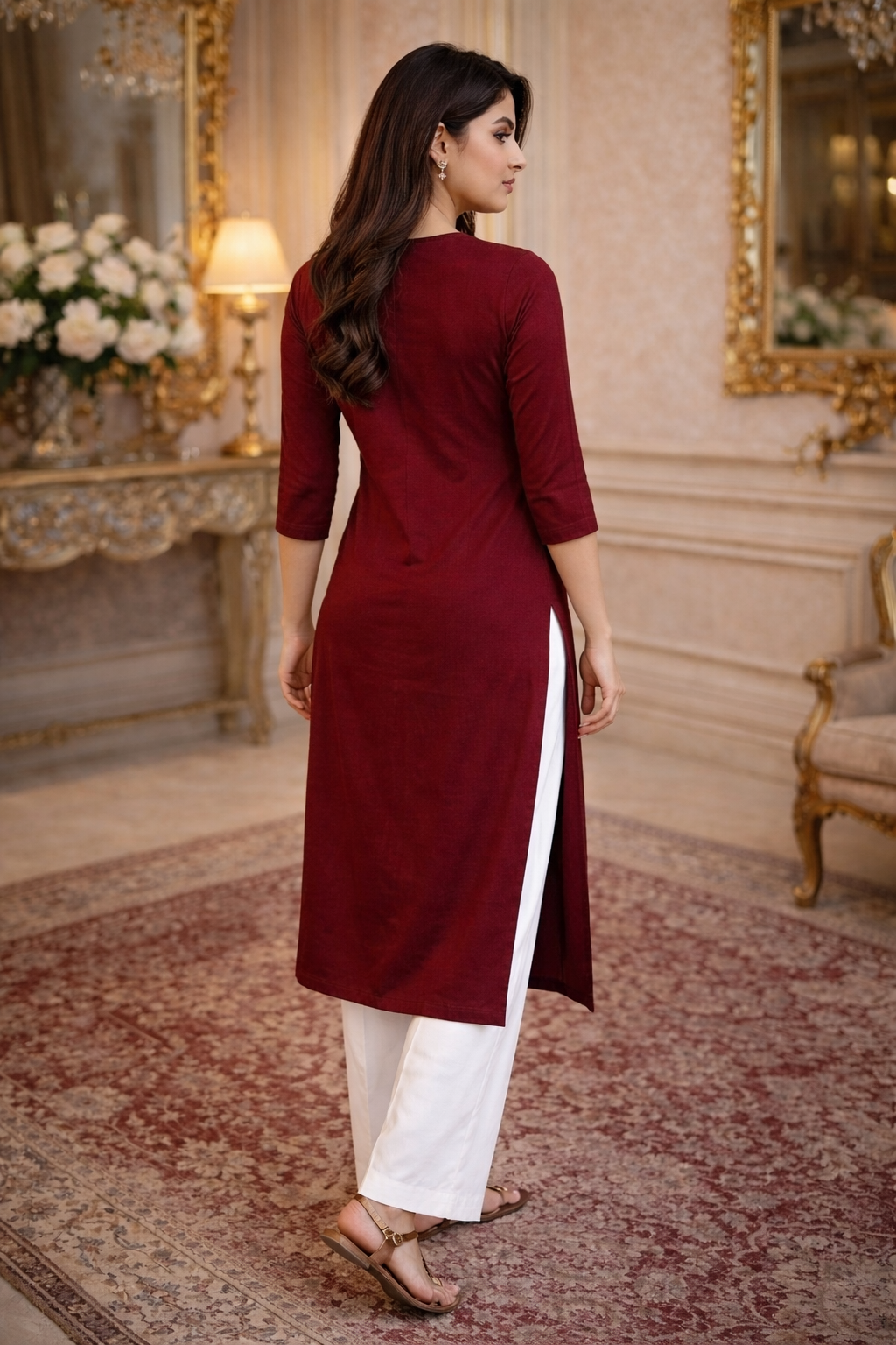 Lila Mehroon Kurta