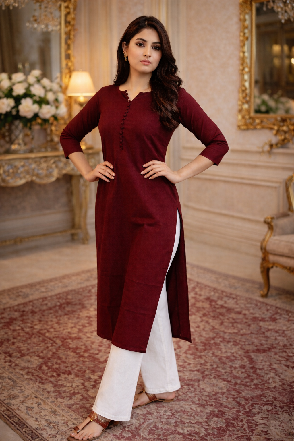 Lila Mehroon Kurta