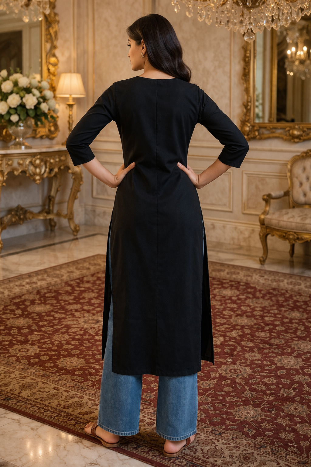 Nazma Black Cotton Kurta