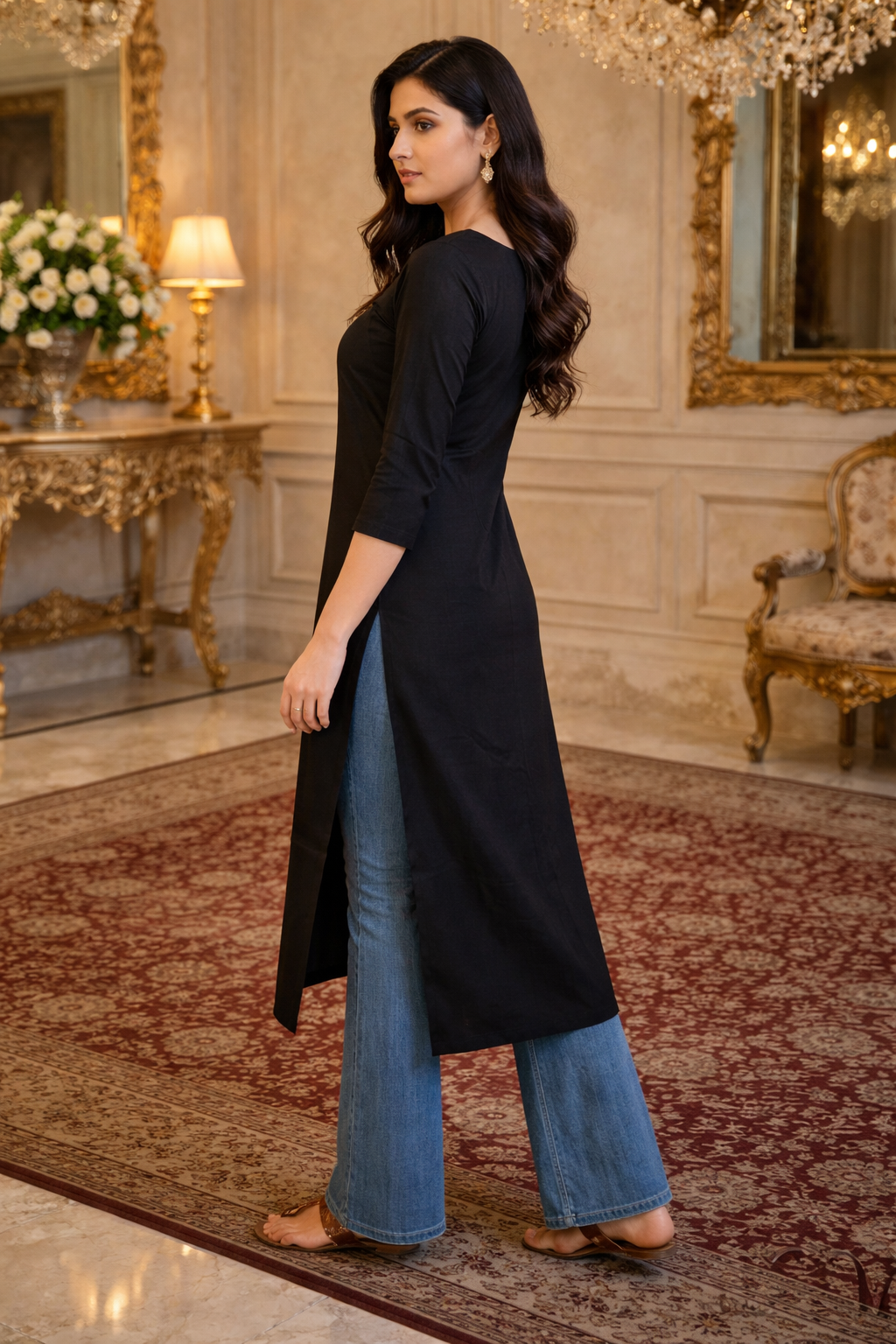 Nazma Black Cotton Kurta