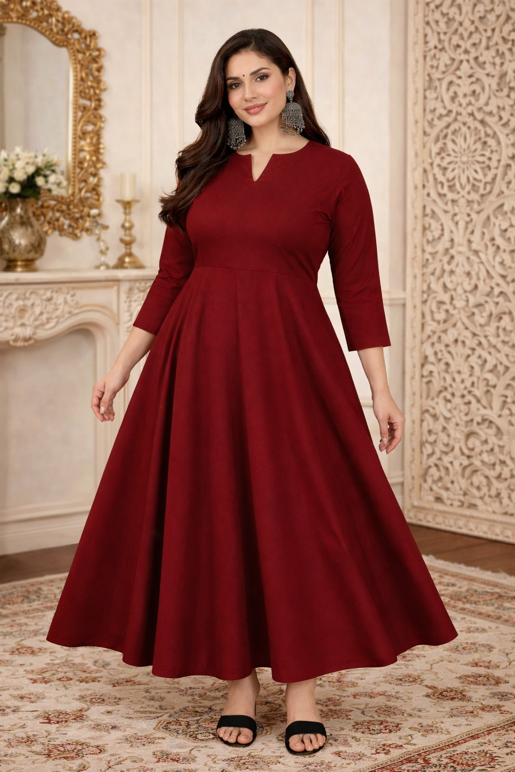 Naira Mehroon Cotton Kurta