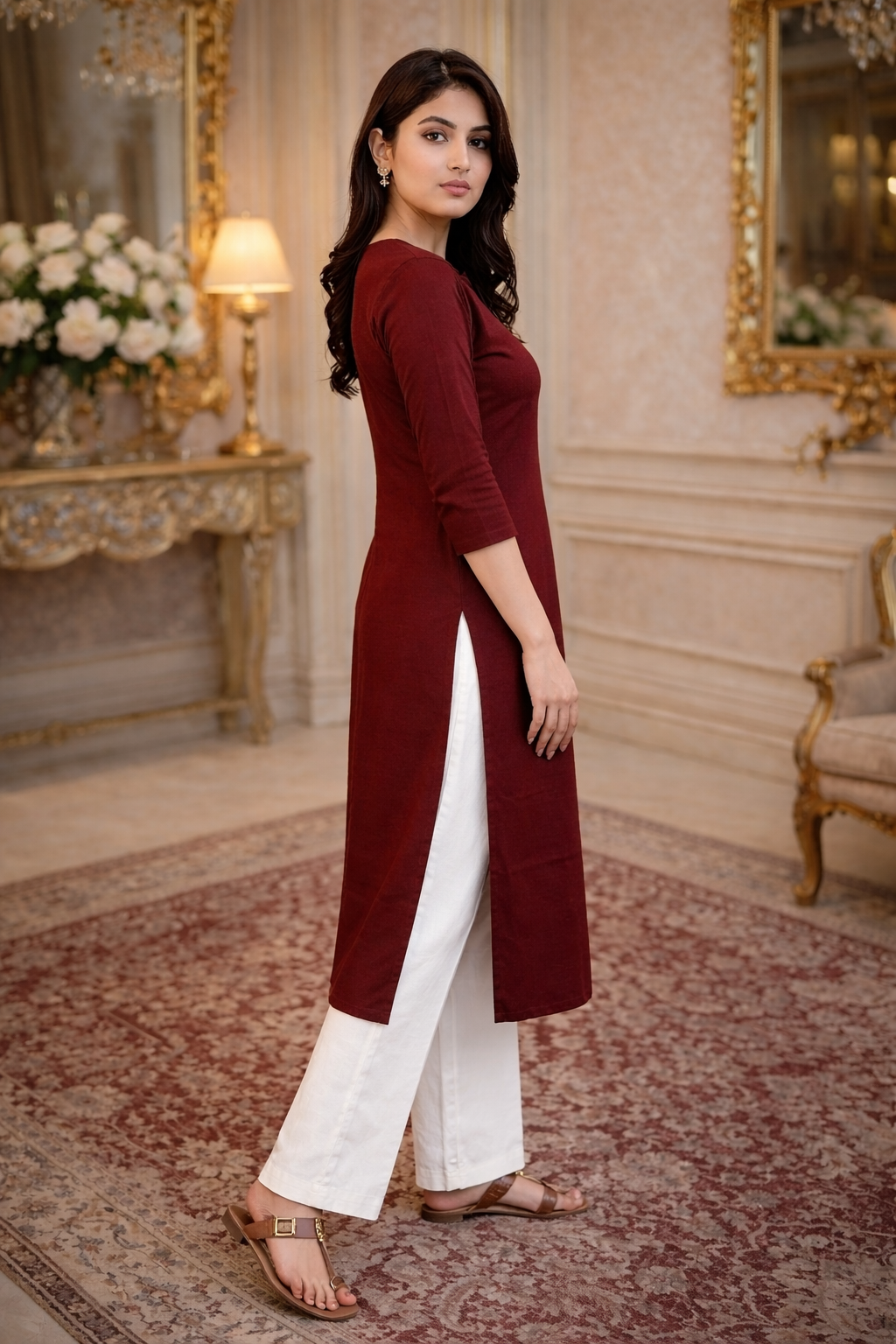 Lila Mehroon Kurta